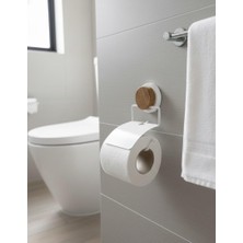 Okyanus Home Ahşap Desenli Beyaz Kapaklı Tuvalet Kağıtlık Sihirli Yapışkan Malzeme ile Modern Tasarım
