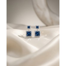 Lyra Sapphire Ikili Kare Safir Mavisi Beyaz Vip Küpe