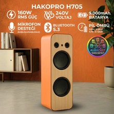 Hakopro 160W Ekstra Bass 9000 Mah Mikrofonlu Turuncu Deri Hoparlör H705T
