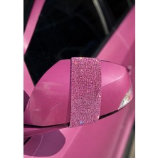 Işıltı Design Toz Pembe Kristal Taşlı Dik Şerit Dikiz Ayna Taşı 2 Adet