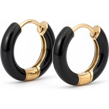 Lyra Noir Siyah Gold Halka Çelik Kadın Küpe