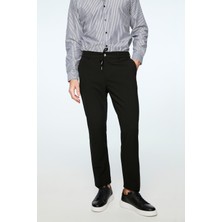 Morven  Erkek Siyah Poliviskon Trend Düz Slim Fit Jogger Pantolon