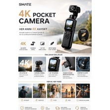 Smate 4K Pocket Camera  Profesyonel Vlog Kamerası | Gimbal Özellikli Titreşim Önleyici | Otomatik Dönüş ve Yüz Takibi