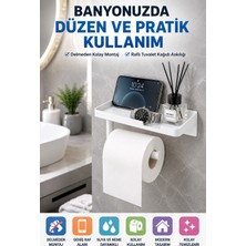 Open City Beyaz Yapışkanlı Raflı Tuvalet Kağıdı Askılığı Delmeden Montaj Banyo Organizer Telefon Rafı Askısı