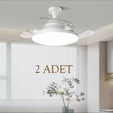 2  Adet Akıllı Tavan Vantilatörü (Tavan Duyu Hediye) Katlanabilir Gizli Kanat ve LED Aydınlatma 3 Farklı LED Işıklı – Kumandalı 3 Hız Kademeli