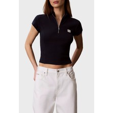 Calvin Klein Pamuklu Logolu Slim Fit Fermuarlı Dik Yaka Top LV047G240GCEF Bayan Top LV047G240G Cef