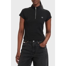 Calvin Klein Pamuklu Logolu Slim Fit Fermuarlı Dik Yaka Top LV047G240GUB1 Bayan Top LV047G240G Ub1