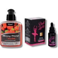 Caas Çilek Aromalı  Isıtıcılı Cinsel Masaj Yağı 100 ml + Pink Lady Kadınlara Özel Damla