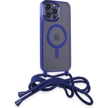 Bezos iPhone 14 Pro Kılıf Divo Lazer Askılı Magsafe Kapak - Mavi