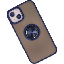 Bezos iPhone 15 Kılıf Montreal Yüzüklü Silikon Kapak - Lacivert