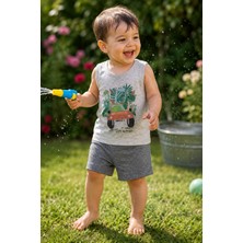 Pino Baby Erkek Bebek %100 Pamuk Atlet Şort Takım Yazlık Dinozor Desenli 2’li Takım 3562