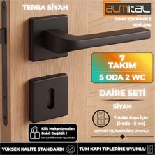 ALMITAL Terra Siyah 5 Adet Oda 2 Adet Wc Kare Rozetli Kapı Kolu Set