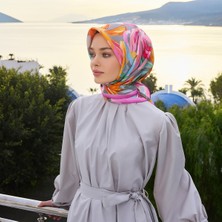 Belli Twill Ipek Eşarp Gri, Pembe, Turuncu