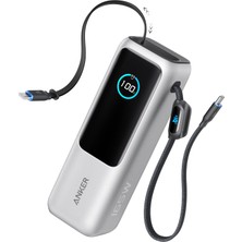Anker 25.000 Mah Power Bank, 165W, Taşınabilir Şarj Cihazı, Dahili Usb-C ve Geri Çekilebilir Kablo, 1 Usb-C, 1 Usb-A, Gümüş - A1695