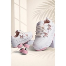 Çocuk Patenli 4 Tekerlekli Beyaz Spor Paten Ayakkabı - Tekerlekli Sneakers SeferiPaten
