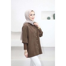 Suede Style 6293 - Şık Rahat Kol-Cep Nakış Detaylı Dokuma Yumuşak Kumaş Kadın Gömlek