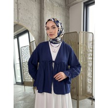 Foremia Roba Büzgülü Kol Lastik Tunik-Lacivert -