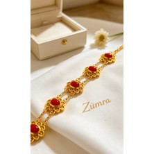 Zümra Store Otantik Altın Kaplama Bordo Halef Bileklik