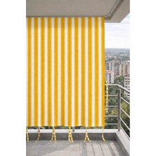 Devrim Olivya Tekstil Sarı-Beyaz Balkon Perdesi Kornişli Bağcıklı Su Geçirmez Dış Mekan Dayanıklı Modern Balkon Brandası
