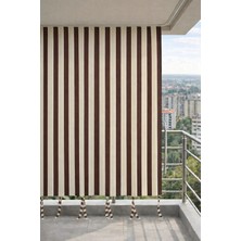Devrim Olivya Tekstil Kahve-Krem Balkon Perdesi Kornişli Bağcıklı Su Geçirmez Dış Mekan Dayanıklı Modern Balkon Brandası