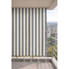 Devrim Olivya Tekstil Gri-Krem Balkon Perdesi Kornişli Bağcıklı Su Geçirmez Dış Mekan Dayanıklı Modern Balkon Brandası