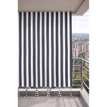 Devrim Olivya Tekstil Antrasit-Beyaz Balkon Perdesi Kornişli Bağcıklı Su Geçirmez Dış Mekan Dayanıklı Balkon Brandası