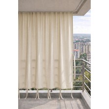 Devrim Olivya Tekstil Bej Balkon Perdesi Kornişli Bağcıklı Su Geçirmez Güneşlik Dış Mekan Dayanıklı Modern Balkon Brandası