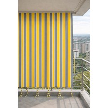 Devrim Olivya Tekstil Sarı-Gri Balkon Perdesi Kornişli Bağcıklı Su Geçirmez Dış Mekan Dayanıklı Modern Balkon Brandası
