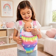 LunaDefano Oyuncak Bebek Taşıma Çantası Gökkuşağı Desenli Ayarlanabilir Askılı 43-45 cm Bebek Uyumlu Bebek Aksesuarı