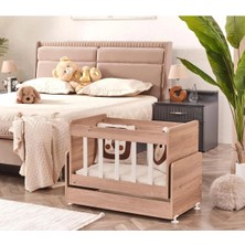 Zelmira 50*90 cm Anne Yanı Bebek Beşiği Portatif Ahşap Beşik Yenidoğan Beşiği Sallanabilir