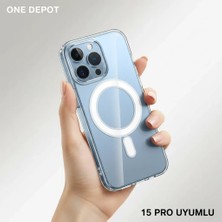 One Depot Only For Quality Life iPhone 15 Pro Uyumlu Kılıf M-Safe Şarj Özellikli Şeffaf Sert Pc Kapak