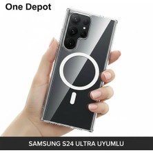 One Depot Only For Quality Life Samsung S24 Ultra Uyumlu Kılıf M-Safe Şarj Özellikli Şeffaf Sert Pc Kapak