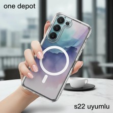 One Depot Only For Quality Life Samsung S22 Plus Kılıf M-Safe Şarj Özellikli Şeffaf Sert Pc Kapak