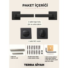 ALMITAL Terra Siyah Kare Rozetli Kapı Kolu Lüks Wc Kapı Kolu