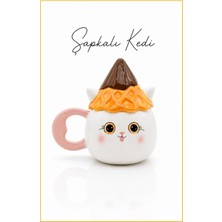 Rosie Külah Şapkalı Kedi Seramik Kupa - Mug, Kapaklı Kupa 450 ml