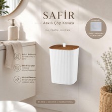 Okyanus Home Safir Yapışkanlı Asılabilir Çöp Kovası Ahşap Detaylı Beyaz