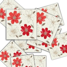 Kendinden Yapışkanlı Kırmızı Çiçek Desenli Pvc Karo 10X10 cm 20'li Paket