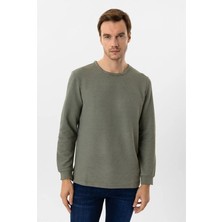 Süvari Yeşil Slim Bisiklet Yaka Sweatshirt