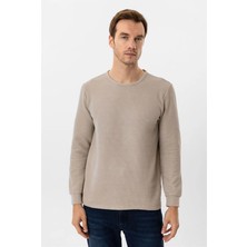 Süvari Bej Slim Bisiklet Yaka Sweatshirt