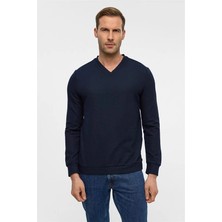 Süvari Lacivert Regular V Yaka Sweatshirt