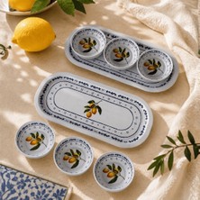 Sarkap Home 16X35 cm 2'li Oval Tepsi 10X3,2 cm 6'lı Çerezlik Seti Lemon Design Beyaz