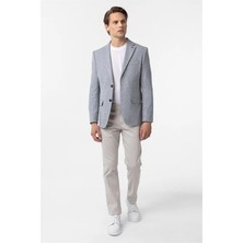 Süvari Mavi Slim Mono Yaka Düz Torba Cep 6 Drop Klasik Ceket