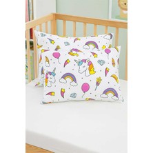 ÖZEL%100 Pamuklu Bebek Çocuk Yastık Kılıfı 35X45 Cm, Beyaz Unicorn Pembe Desenli, 2 Adet