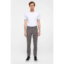 Süvari Gri Slim Düz Düz Normal Bel Casual Pantolon