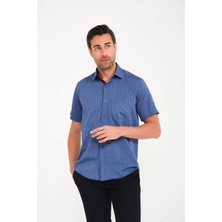 Fitmens Klasik Kısa Kol Açık Zemin Kutu Desen Keten Cotton Hediye Kutulu Erkek Gömlek FS-000745 - Koyu Lacivert