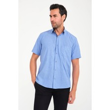Fitmens Klasik Kısa Kol Açık Zemin Kutu Desen Keten Cotton Hediye Kutulu Erkek Gömlek FS-000745 - İndigo