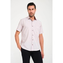 Fitmens Klasik Kısa Kol Açık Zemin Kutu Desen Keten Cotton Hediye Kutulu Erkek Gömlek FS-000745 - Kahverengi