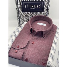 Fitmens Klasik Uzun Kol Kışlık %100 Cotton Balıksırtı Yaka Düğmeli Hediye Kutulu Erkek Gömlek FS-001991 - Bordo