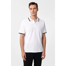 Süvari Beyaz Regular Fermuarlı Polo Yaka Tişört