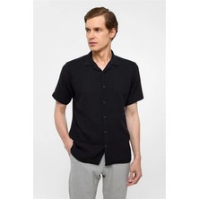 Süvari Siyah Slim Düz Casual Gömlek
